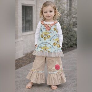 Moxie Mabel 2T Girls 2-Piece Floral Tunic & Corduroy Ruffle Pants Set - 2t